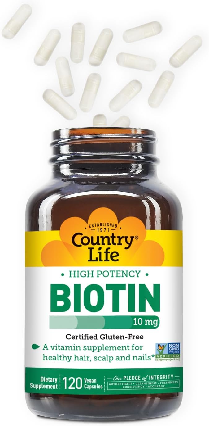 Country Life High-Potency Biotin 10mg - Vegan & Gluten-Free Biotin Supplement for Skin & Nails