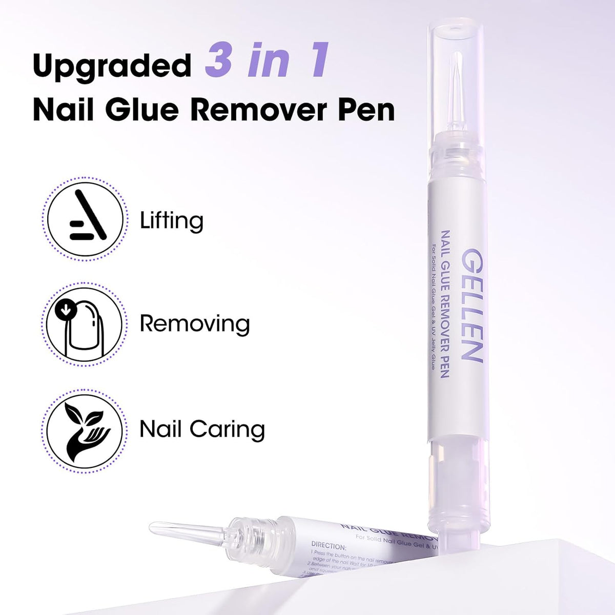 Gellen Nail Glue Remover 5 Pcs, Glue Remover Pen for Press on Nails, Non Acetone Press on Removal