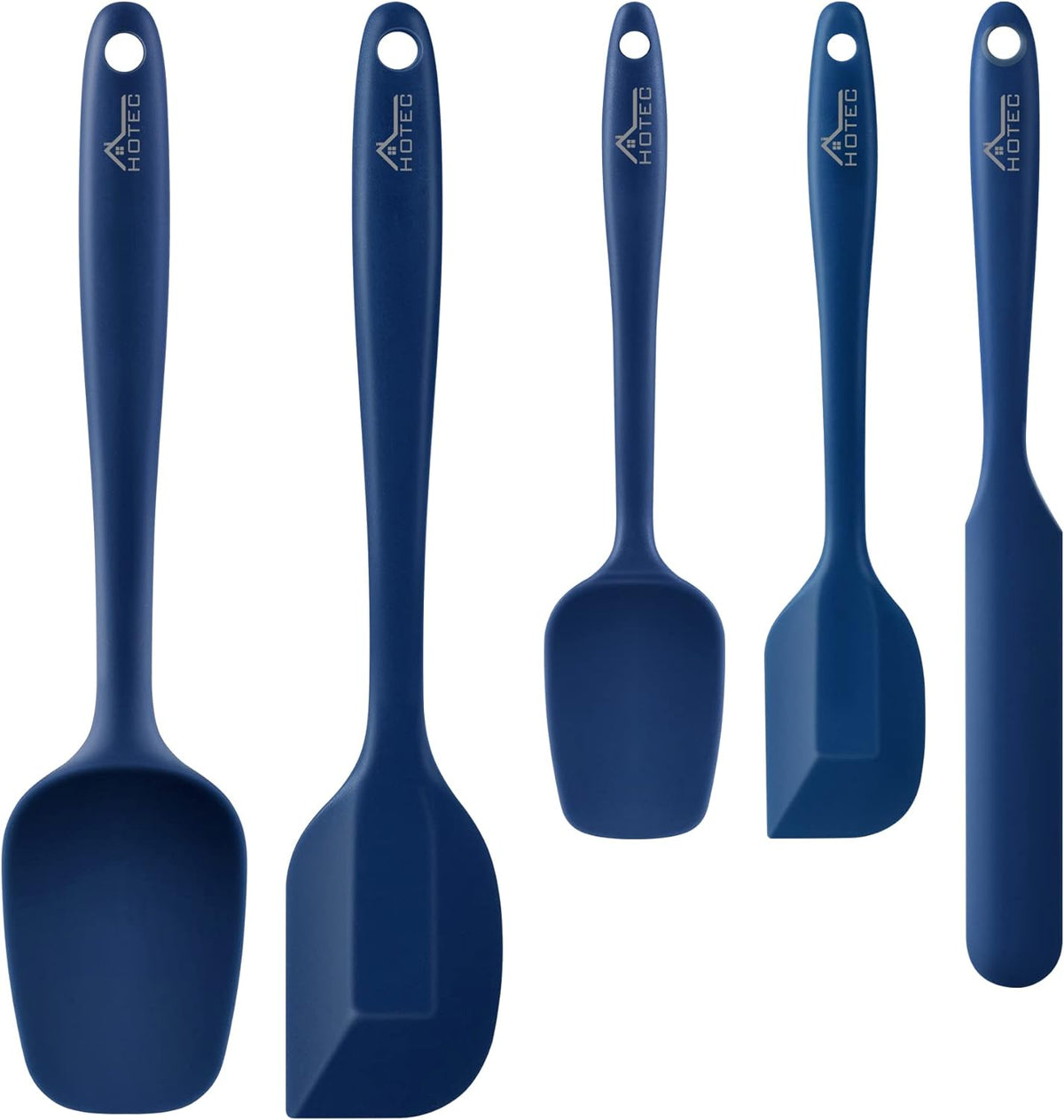 HOTEC 600℉ Heat Resistant BPA-Free Silicone Rubber Spatula Set, Kitchen Cooking Spatulas, Baking