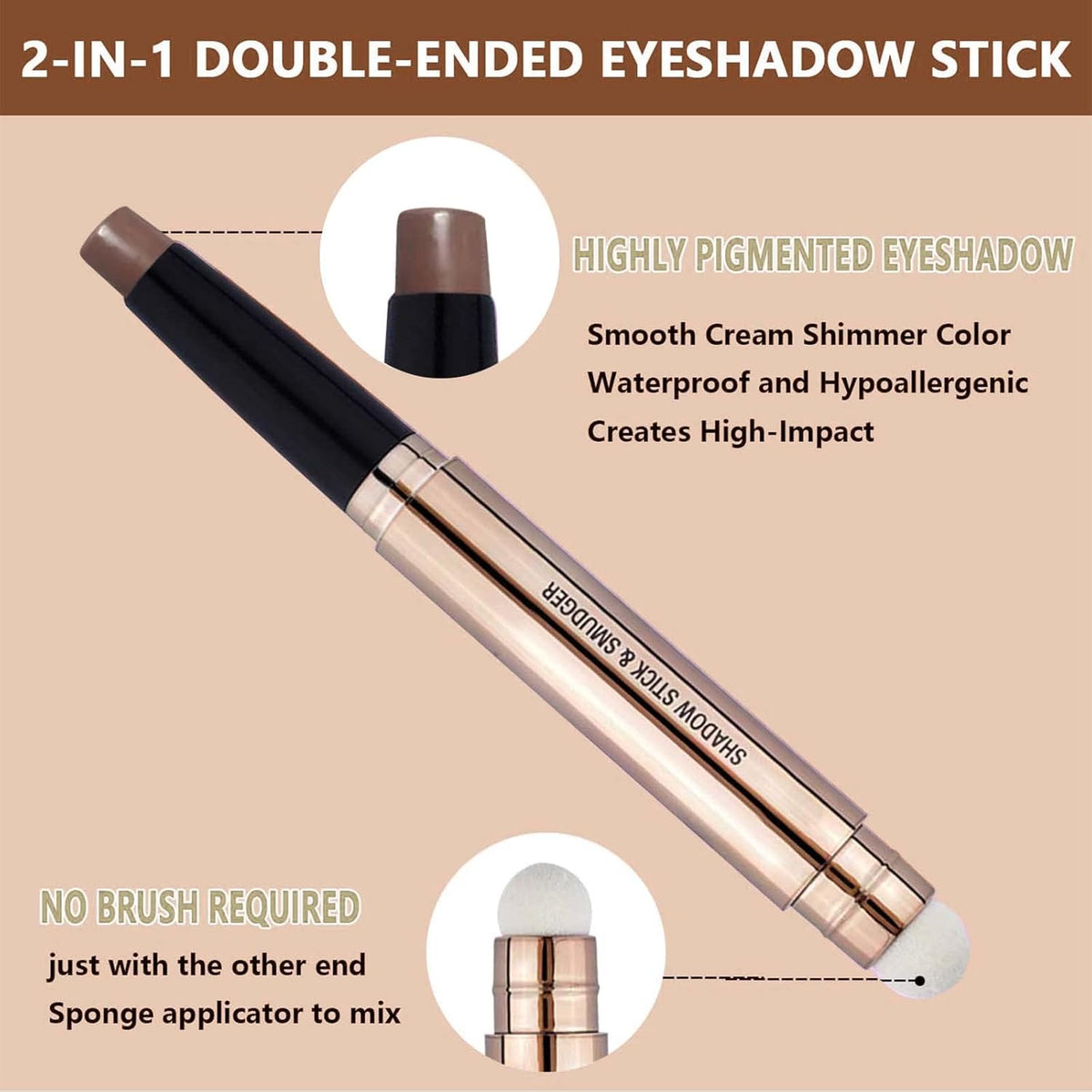 Brown Eyeshadow Stick Makeup, Highlighter Matte Cream Eye Shadow Pencil, Waterproof Hypoallergenic