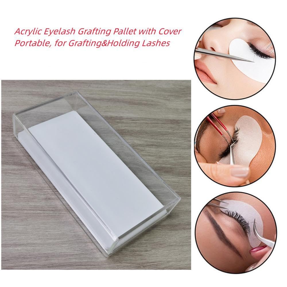 Eyelash Grafting Pallet with Cover, Dust-proof Acrylic Lash Tile holder, Eyelash Extensions Storage