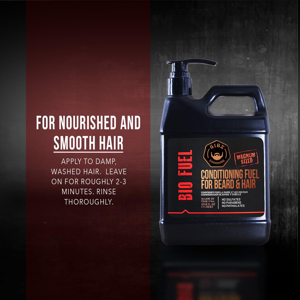 GIBS BioFuel Hair Conditioner For Men - Beard & Hair Conditioner Moisturizing, Liter, 33.8 Fl Oz