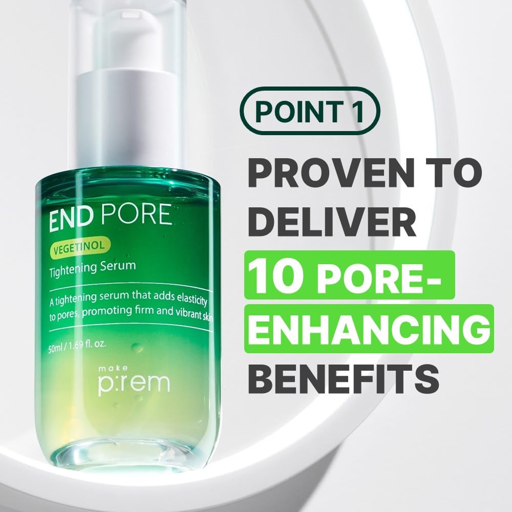 MAKE P:REM End Pore Vegetinol Tightening Serum, Pore Tightening Bakuchiol Serum with Vegan Collagen