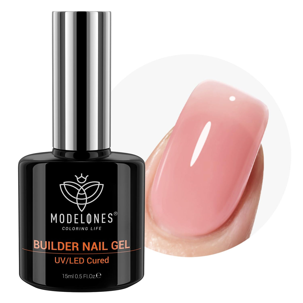 modelones Builder Nail Gel, 8-in-One Jelly Pink Builder, Peachy Pink Rubber Base Gel Polish, LED