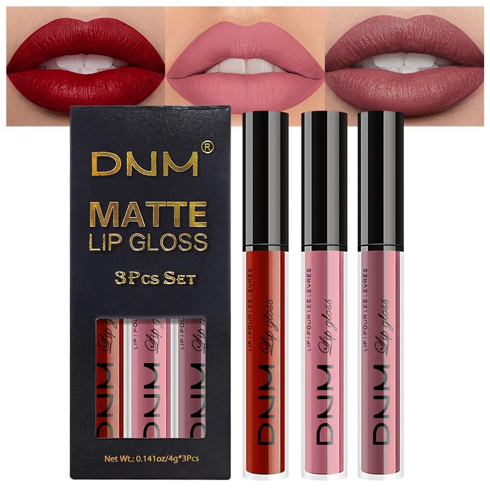 evpct 3Pcs Dark Red Mauve Maroon Matte Liquid Lipstick Lip Stain Sets for Women, Matte Lipstick
