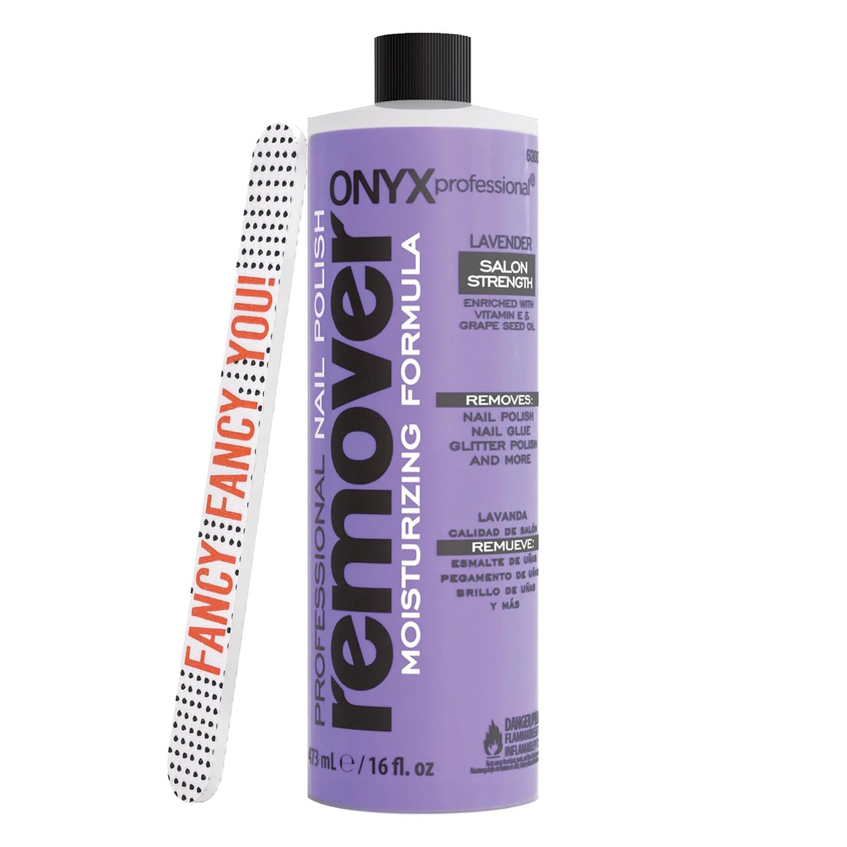 Onyx Professional Nail Polish Remover Kit with 7 inch Nail File, Lavender Scent, Made in USA, 16 fl