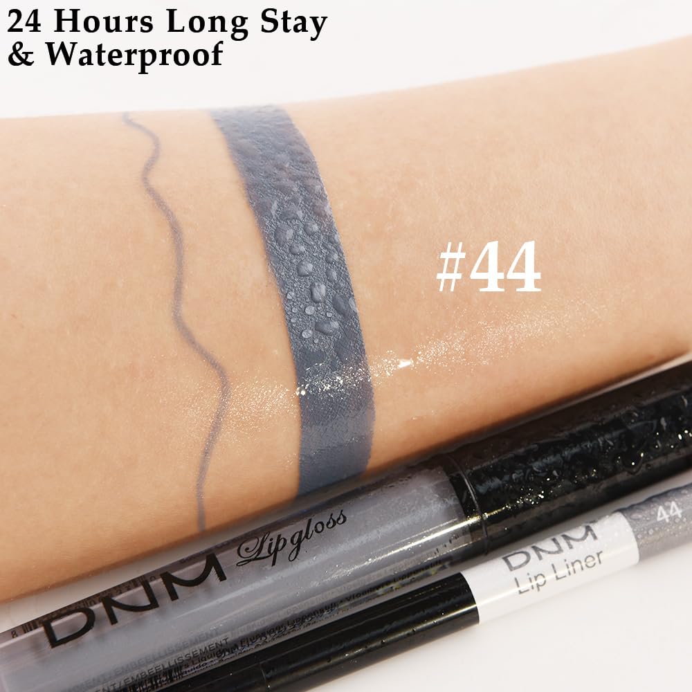 evpct 2Pcs Grey Gray Matte Liquid Lipstick Lip Gloss Stain and Retractable Lip Liner Makeup Set for