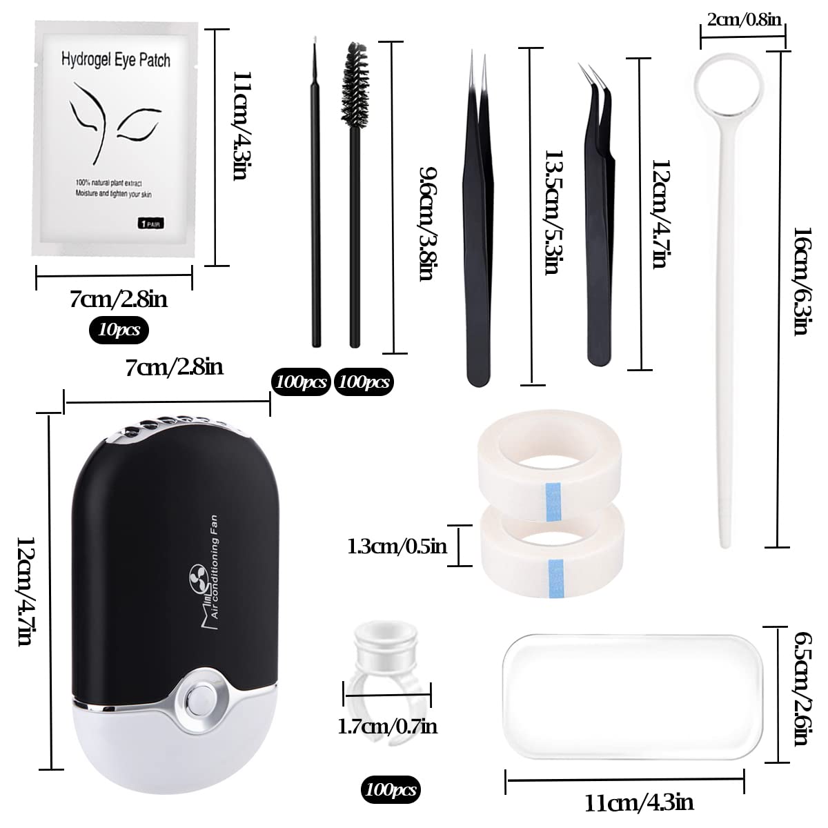 267 PCS Eyelash Extension Supplies Lash Extension Kit USB Air Conditioning Blower,Silicone