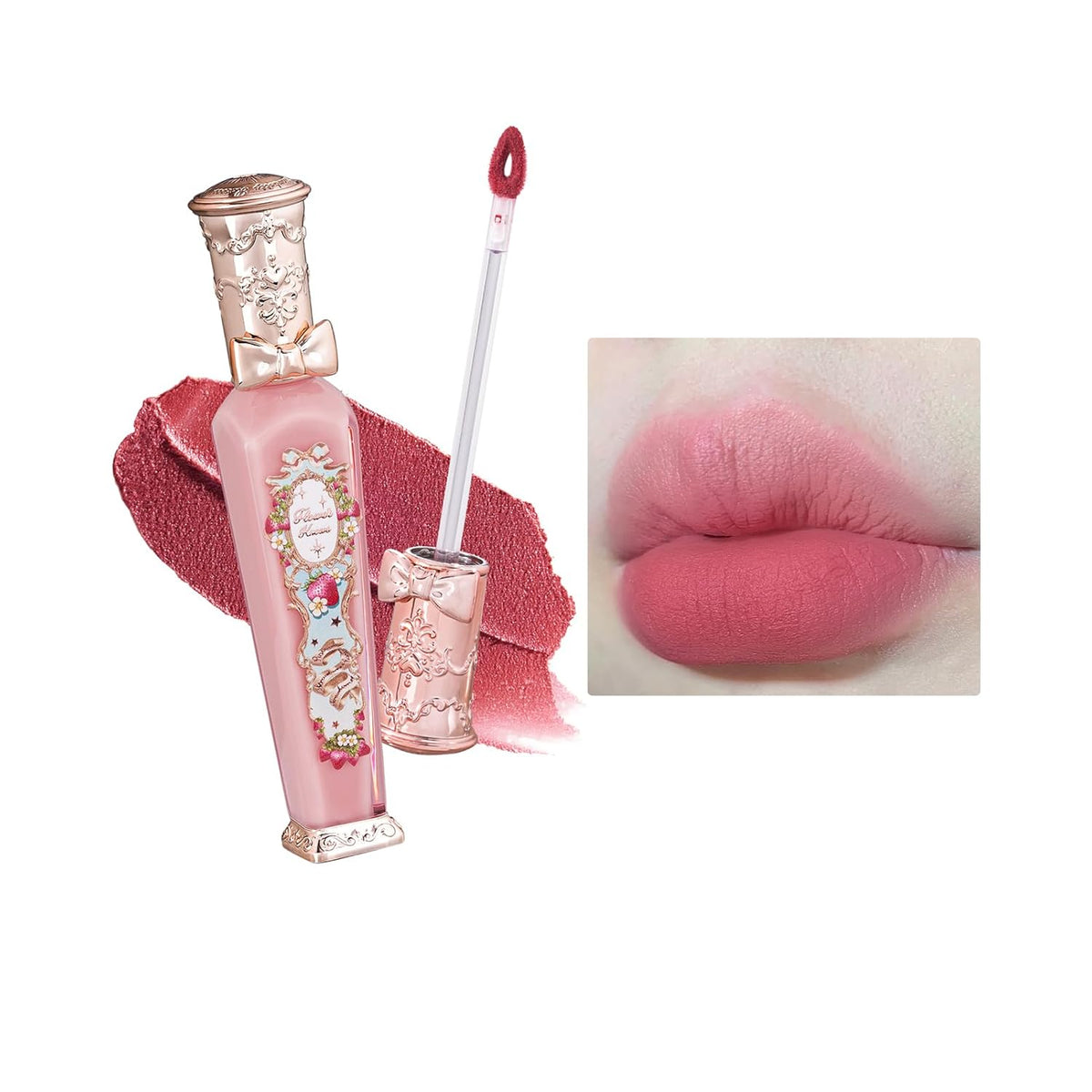 Flower Knows Strawberry Rococo Cloud Lip Cream,Velvety Matte Liquid Lipstick,Pink Lipstick,Long