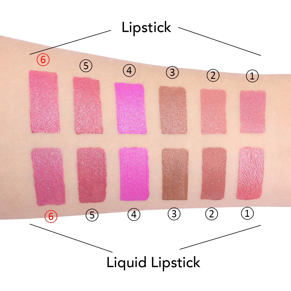 evpct 2 in 1 Rose Pink Glitter Metallic Shimmer Diamond Lipstick and Lip Gloss Set for Women Long