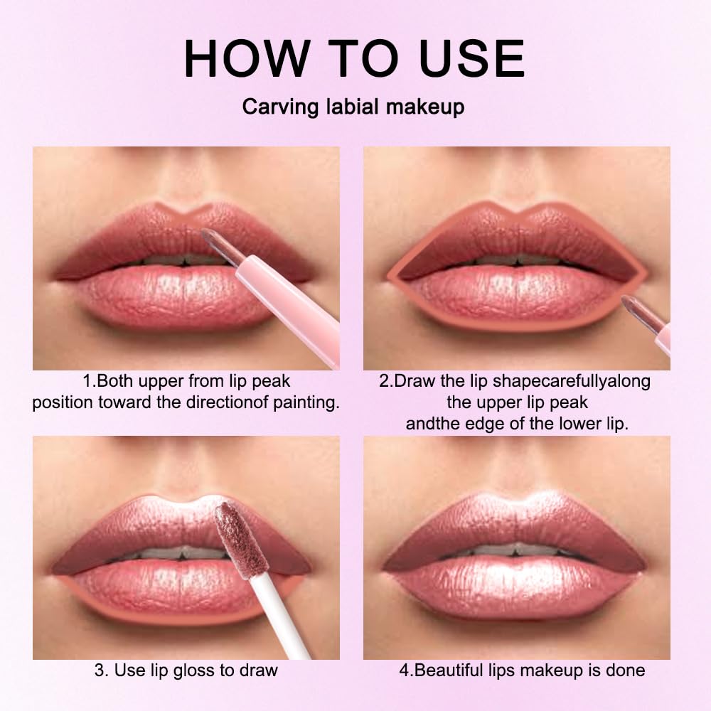 Rose Gold Metallic Lip Liner and Lipstick Combo Lip Gloss Tints Stain Set Makeup for Women Long