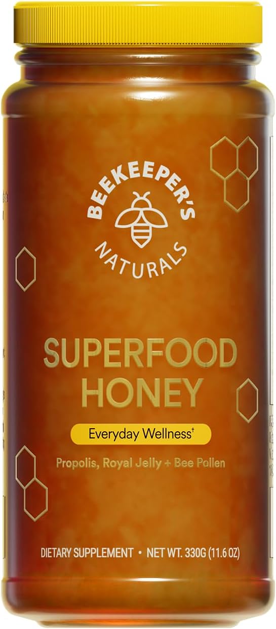 Superfood Honey by Beekeeper's Naturals - Bee Pollen, Royal Jelly, Propolis, Honey - Natural