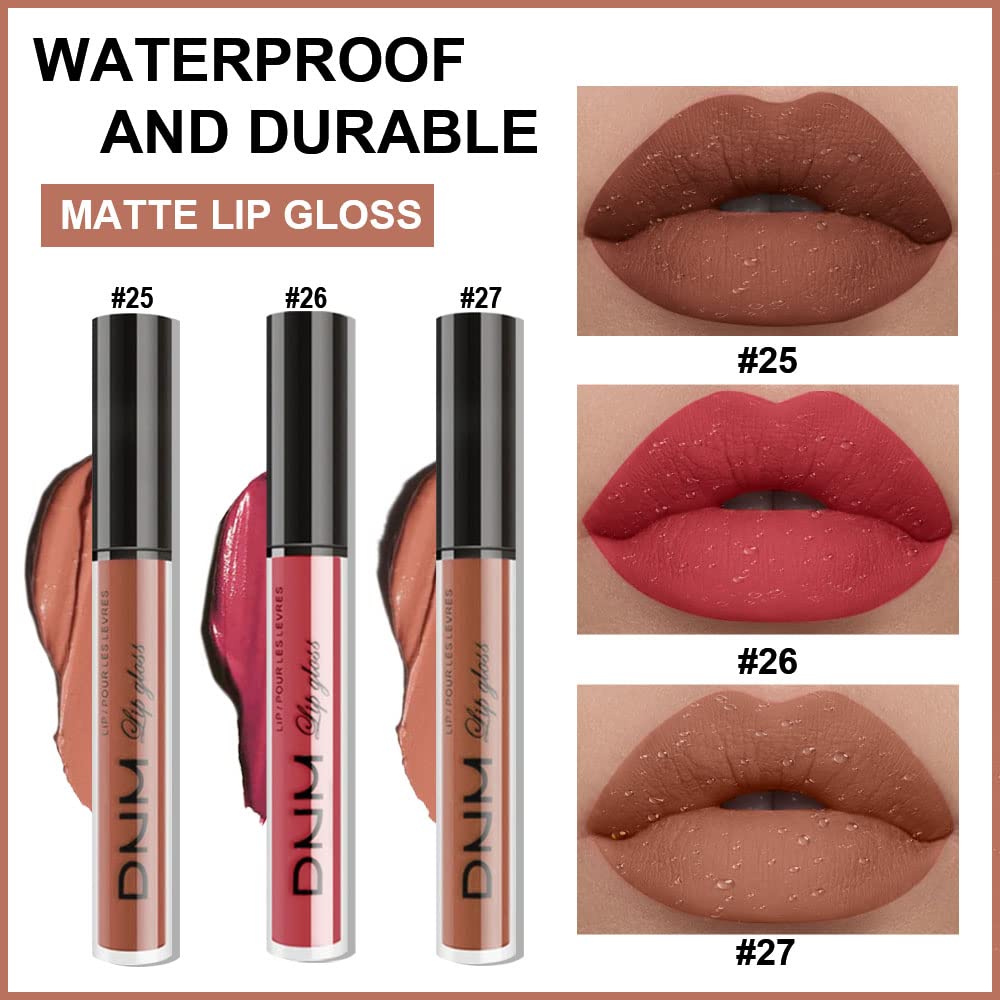 evpct 3Pcs Nude Brown Rose Pink Dark Matte Liquid Lipstick Makeup Sets for Dark Skin Black Women