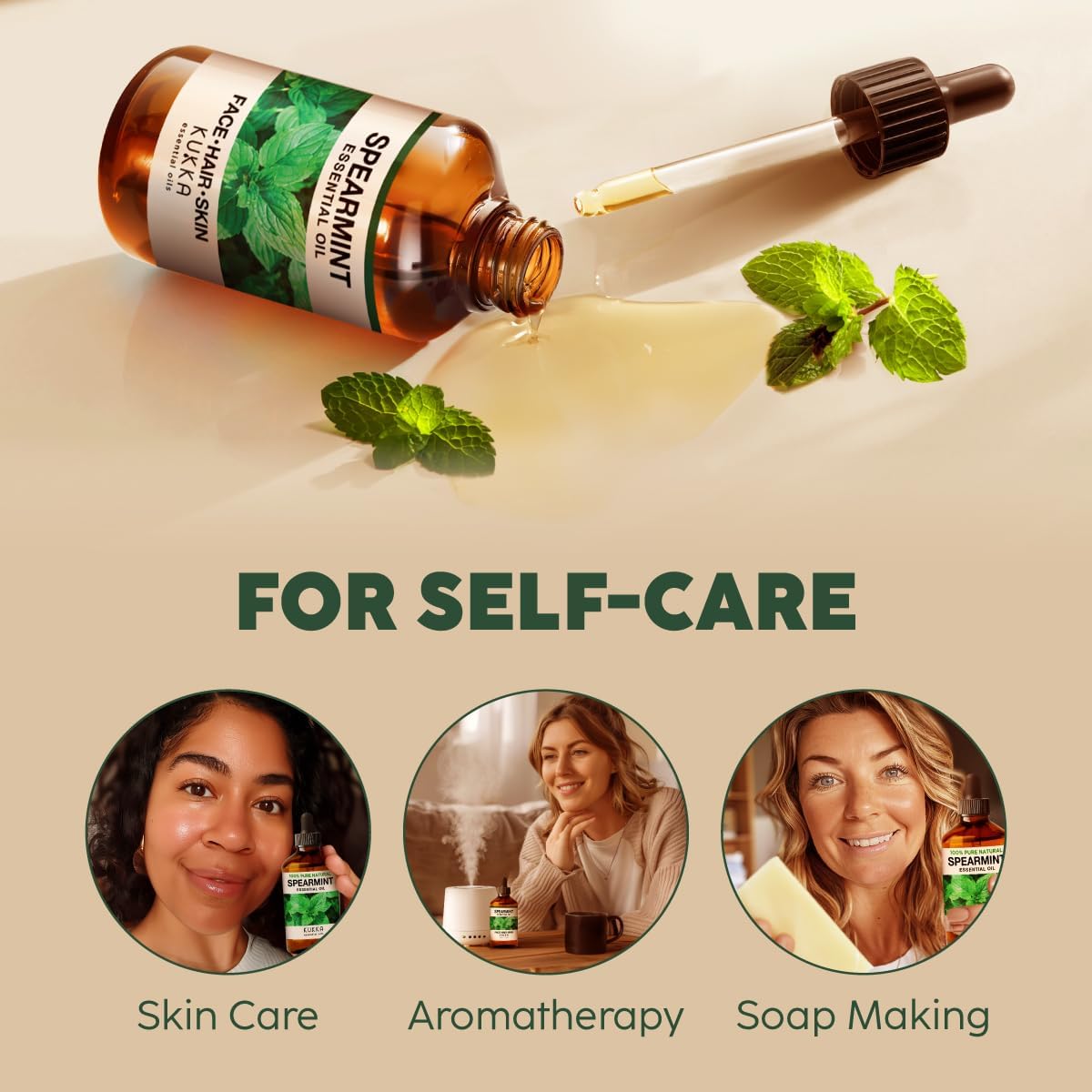 Kukka Spearmint Oil for Facial Hair - 4 Fl Oz - Aromatherapy Spearmint Essential Oil for Skin &