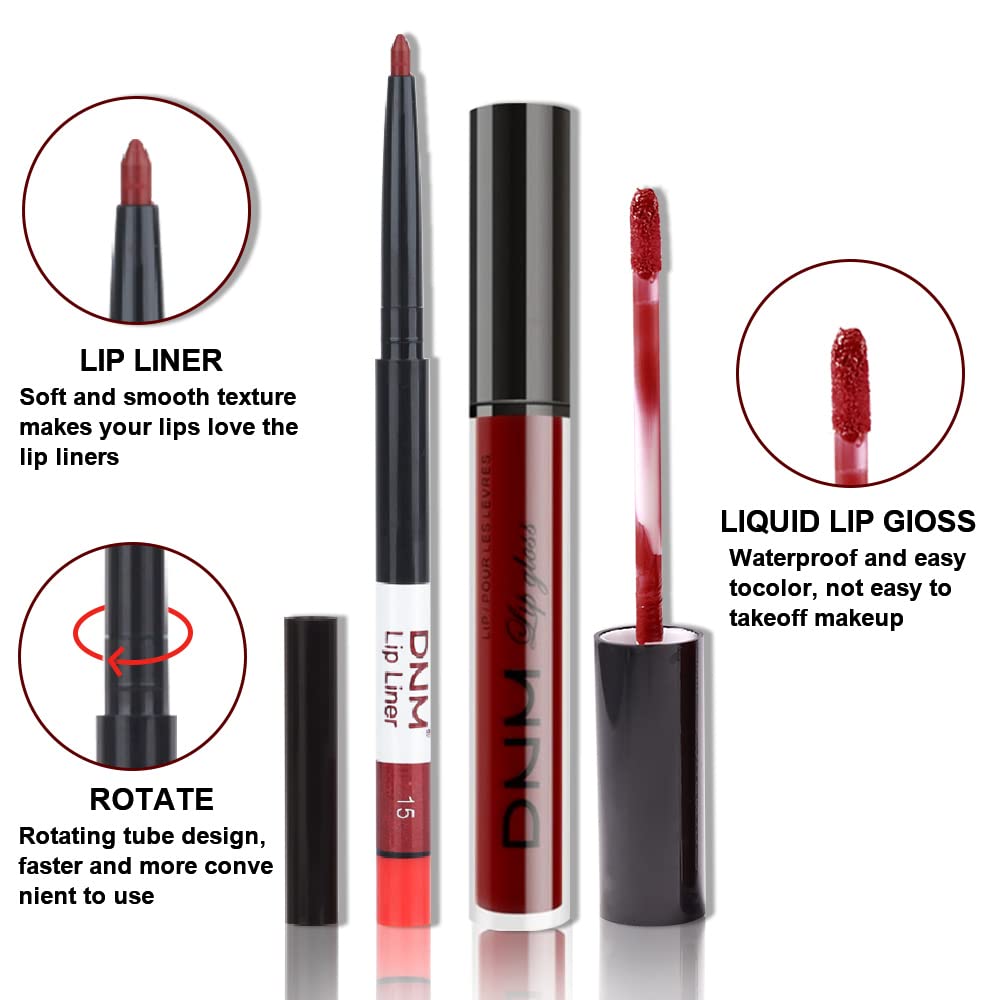 evpct 2Pcs Dark Red Maroon Matte Lipstick and Lip Liner Makeup Set for Women Dark Blood Red Liquid