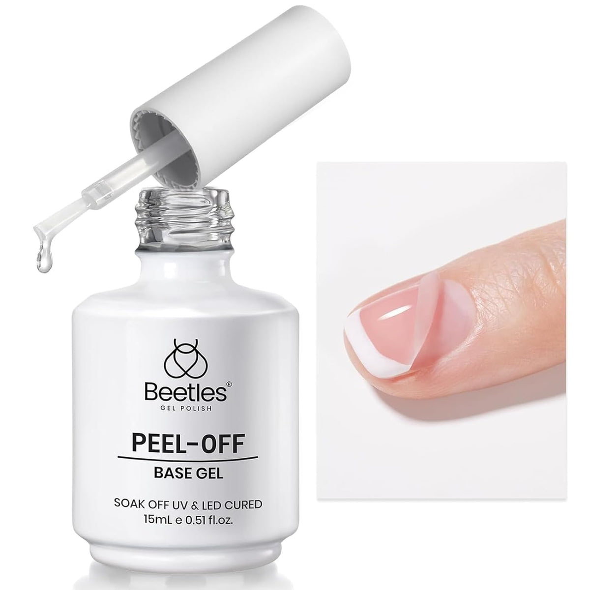 Beetles Peel‑Off Gel Base Coat 15 ml – Easy Removal Base Gel Nail Polish UV/LED Soak‑Off