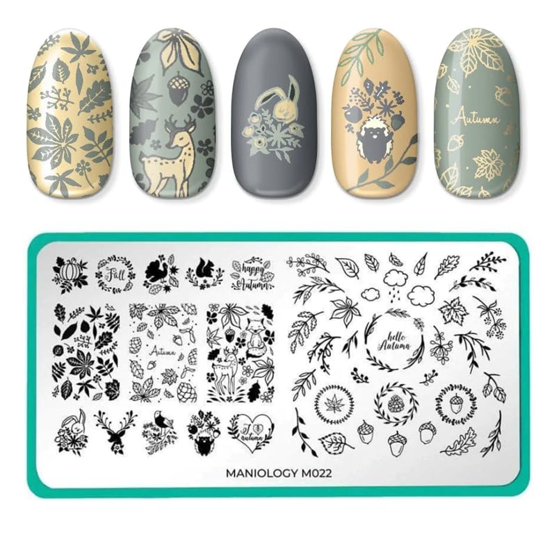 Maniology Friendly Forest Nail Stamping Starter Kit | Autumn Designs with Woodland Creatures, Fall