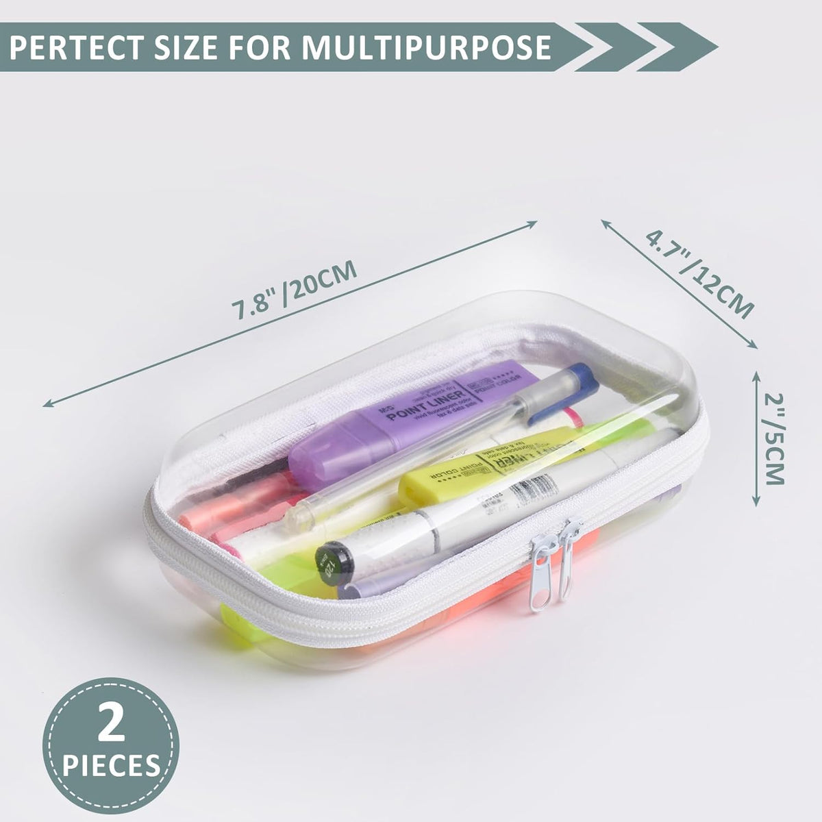 Set of 2 - Hard Sided Clear Zipper Case for Storage - Professional-Grade Plastic Hard Shell