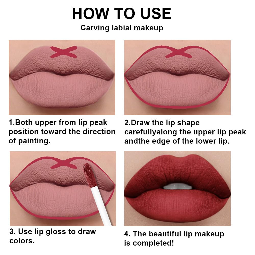 evpct 2Pcs Ruby Red Matte Lip Liner and Lipstick Combo Set for Women, Ruby Red Lip Combo Set Liquid