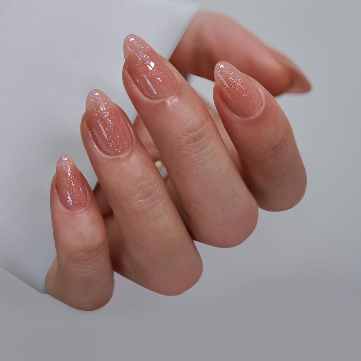 BTArtbox Press On Nails Short - Lamp-Curable Sparkly Almond Press On Nails with Glue for Women