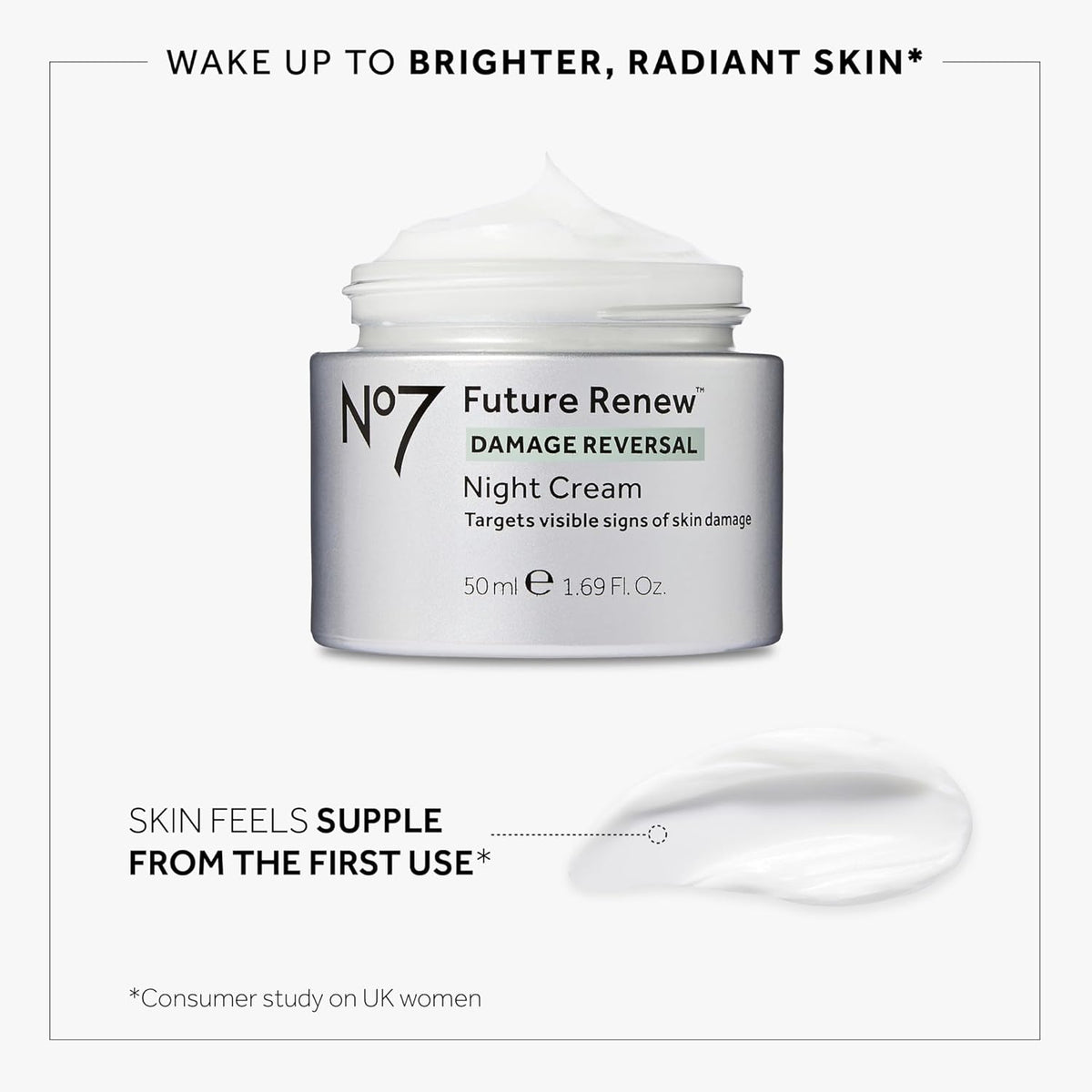 No7 Future Renew Damage Reversal Night Cream - Anti Aging Face Moisturizer - Infused with Peptide