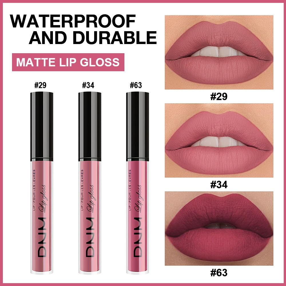 evpct 3Pcs Light Neutral Mauve Matte Liquid Lipstick Lip Stain Sets for Women, Matte Lipstick Long
