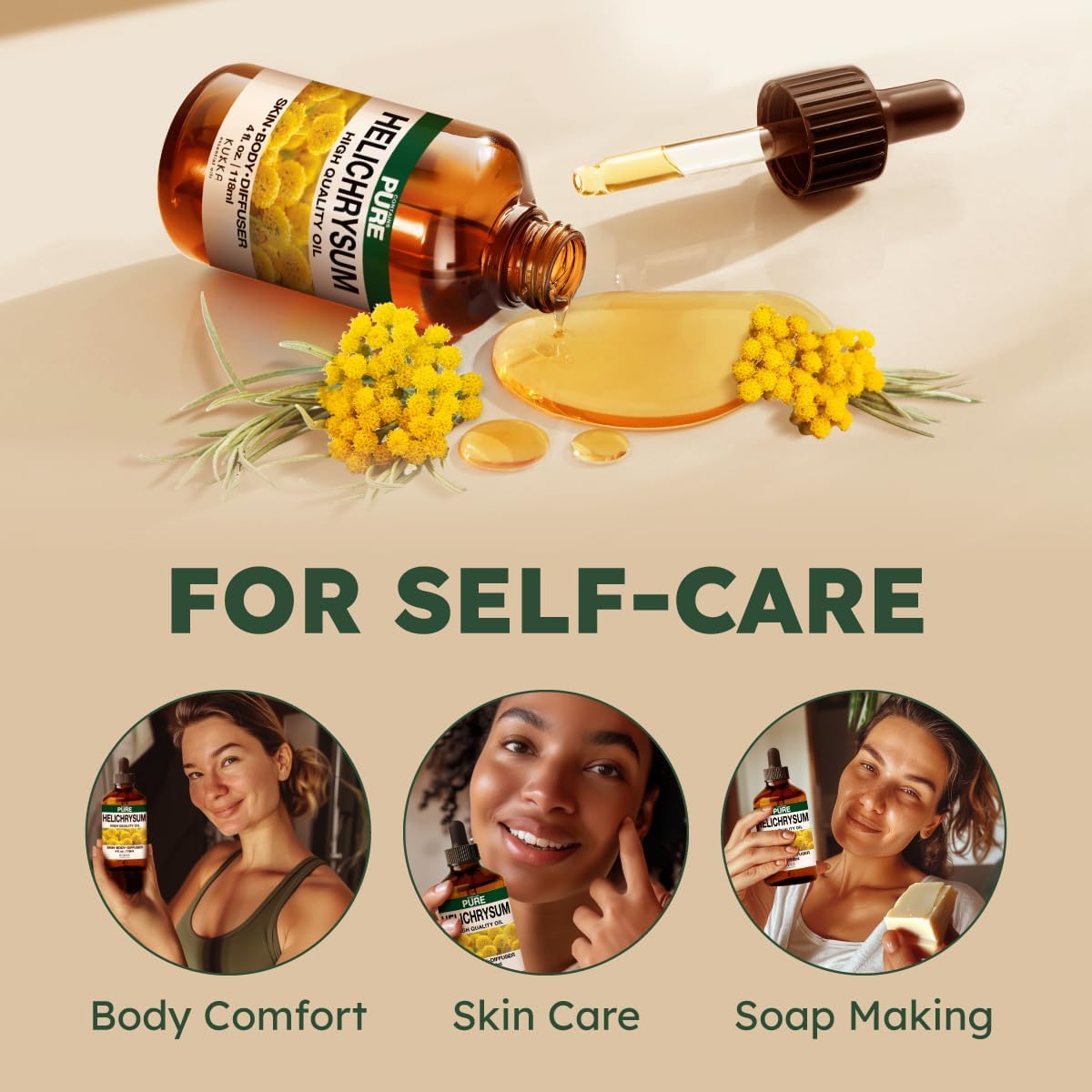 Kukka Helichrysum Essential Oil for Skin, Relaxation - 4 Fl Oz - Helichrysum Essential Oil for