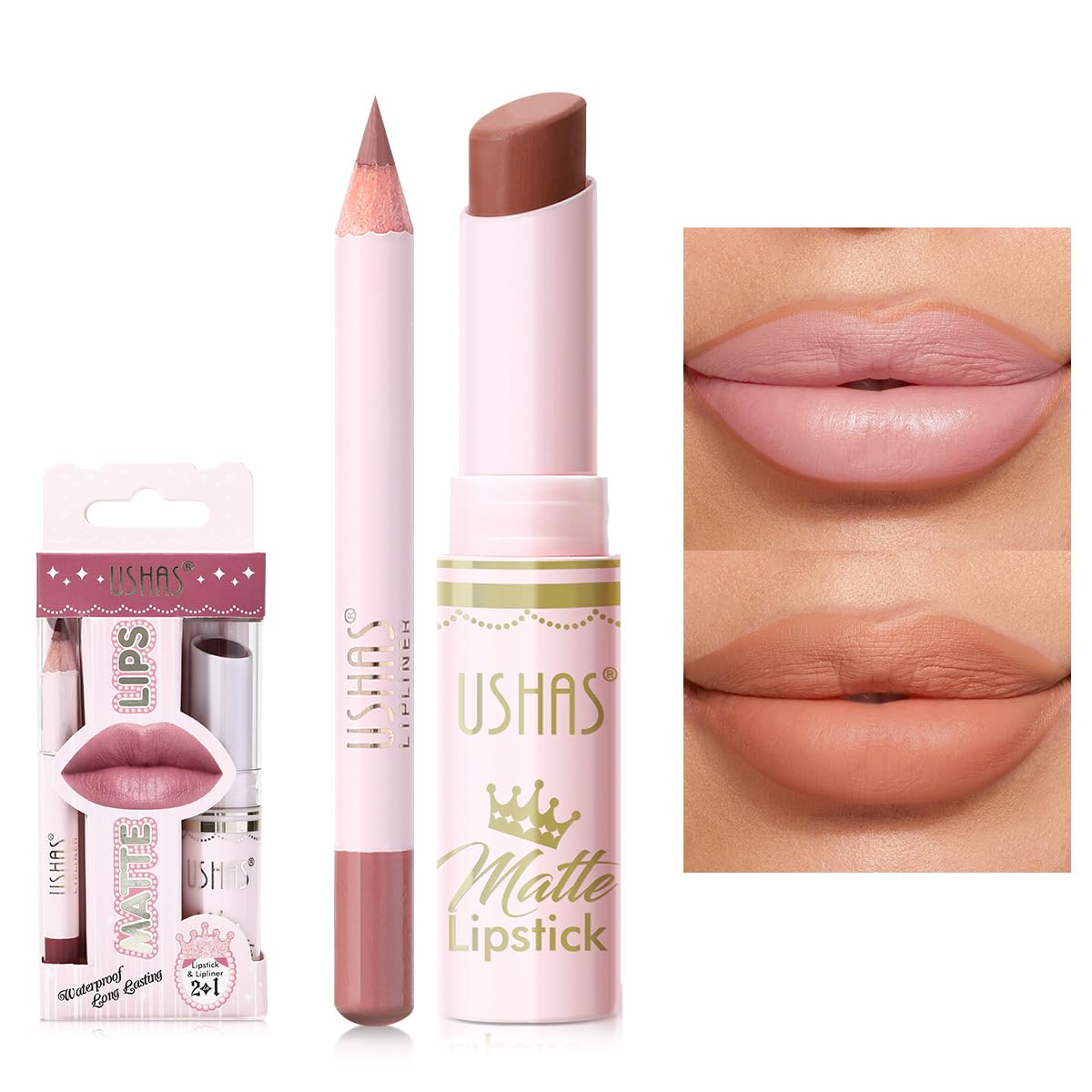 USHAS Lipstick and Lip Liner Combo Set 2 in 1 Waterproof Lipstick for Women Lip liner Set Long