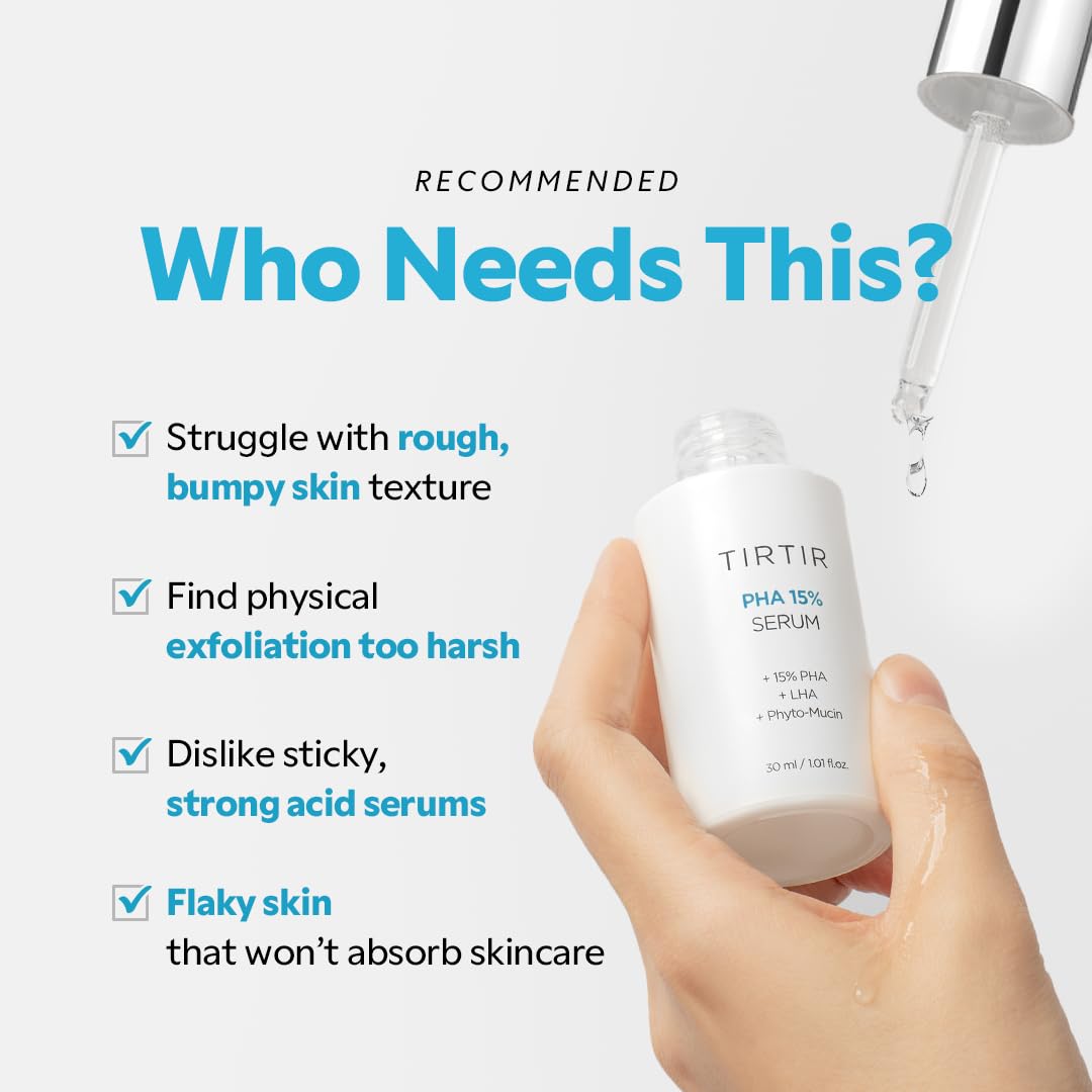 TIRTIR PHA 15% Exfoliating Serum - Hydrating Water Peeling for Smooth, Radiant Skin - Gentle PHA &