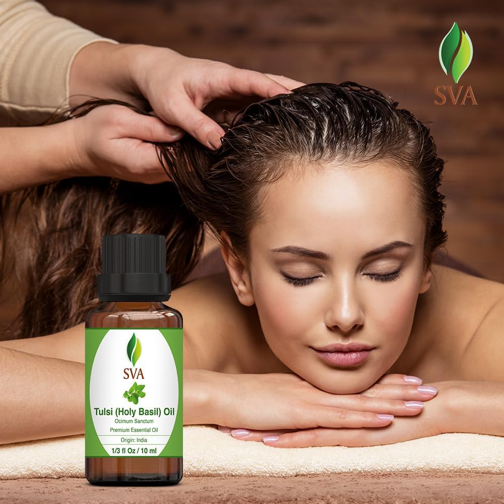 SVA Holy Tulsi Essential Oil – 1/3 Fl Oz – 100% Natural Tulsi Oil - for Diffuser, Hair Care, Face