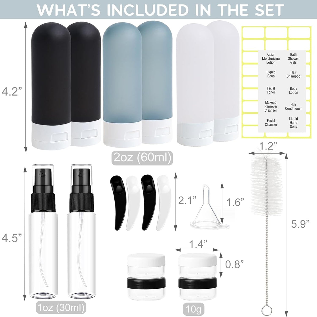 20 Pack Travel Bottles Set for Toiletries TSA Approved Leak Proof Travel Size Containers Kit