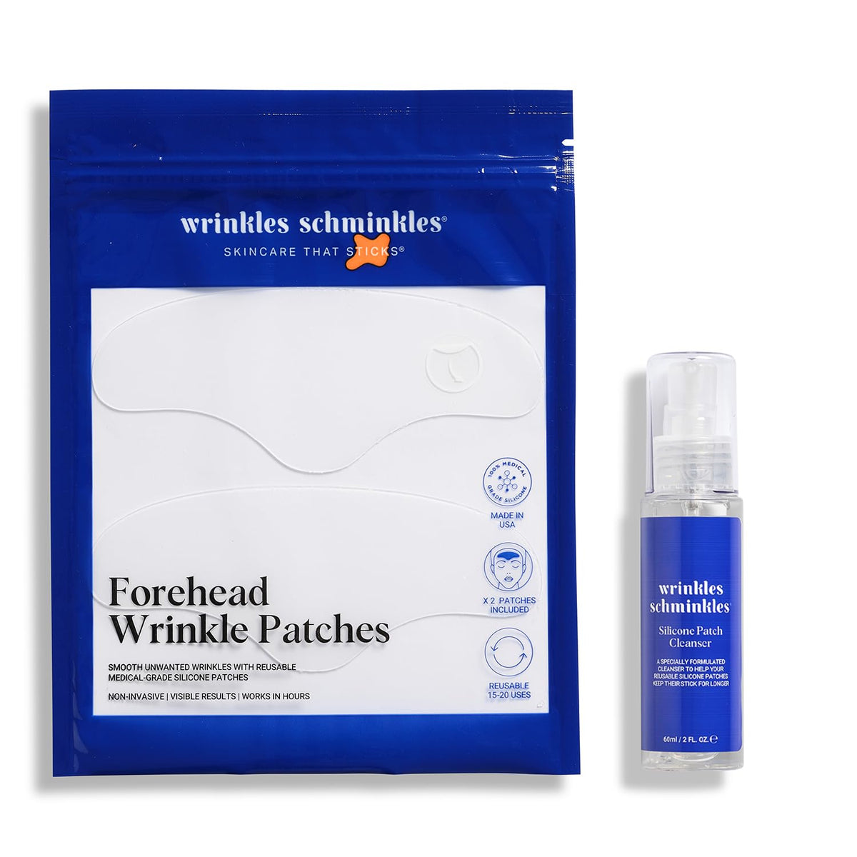 Wrinkles Schminkles Forehead Wrinkle Patches, 2-Pack, Reusable Hypoallergenic Silicone Smoothing