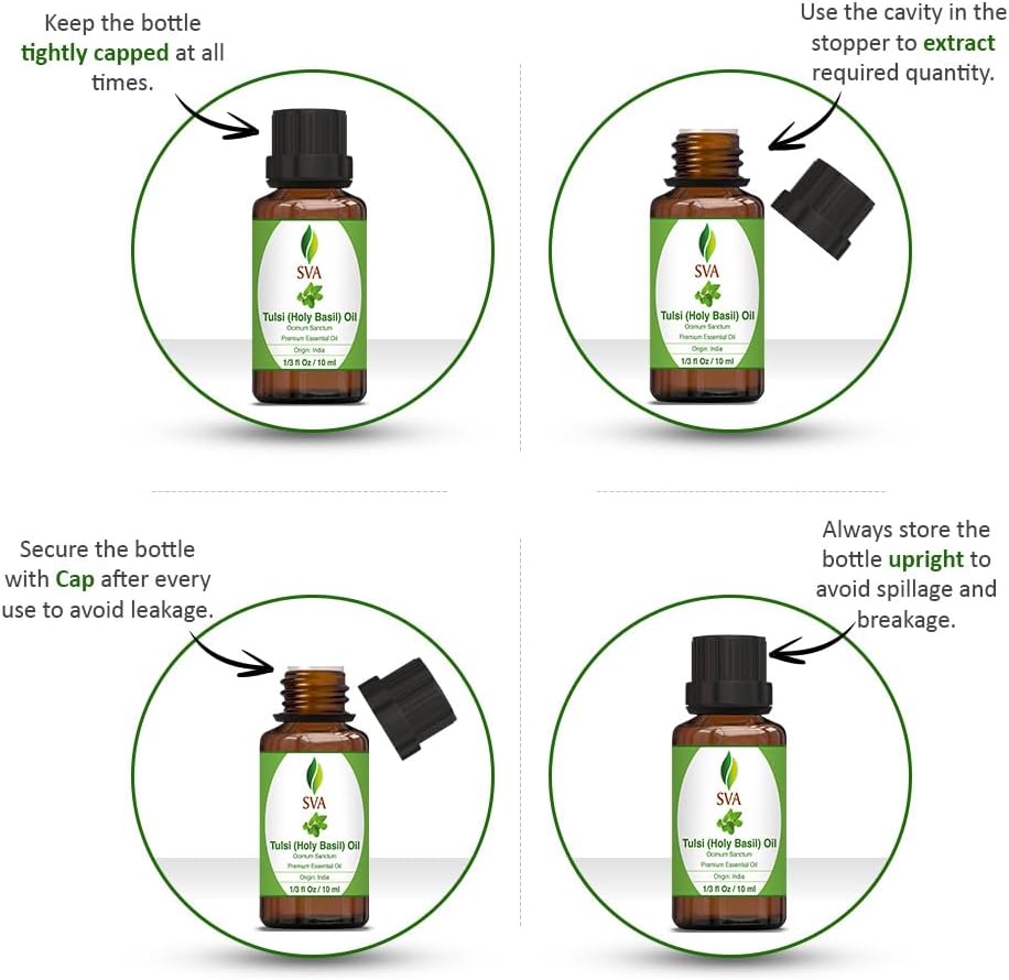 SVA Holy Tulsi Essential Oil – 1/3 Fl Oz – 100% Natural Tulsi Oil - for Diffuser, Hair Care, Face