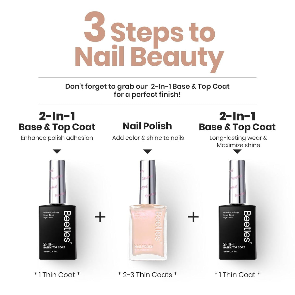 Beetles Nail Strengthener and Growth Concealer - Pink White Nail Polish Shimmer Natural Concealer