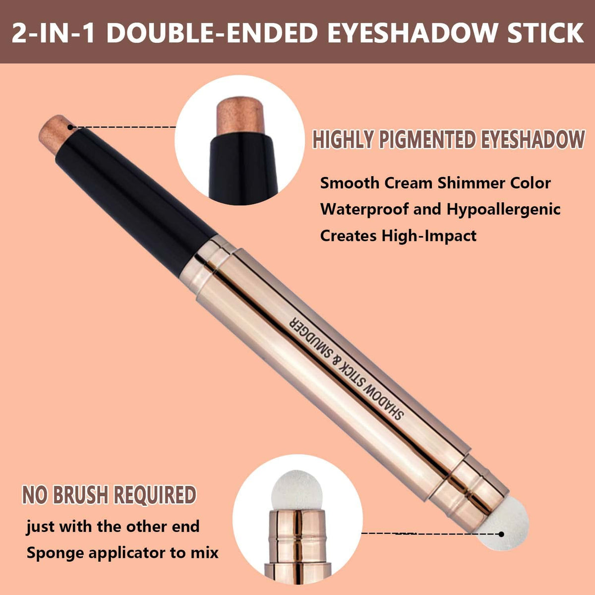 Champagne Eyeshadow Stick Makeup, Highlighter Matte Cream Eye Shadow Pencil, Waterproof