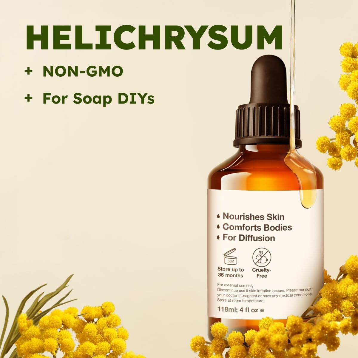 Kukka Helichrysum Essential Oil for Skin, Relaxation - 4 Fl Oz - Helichrysum Essential Oil for