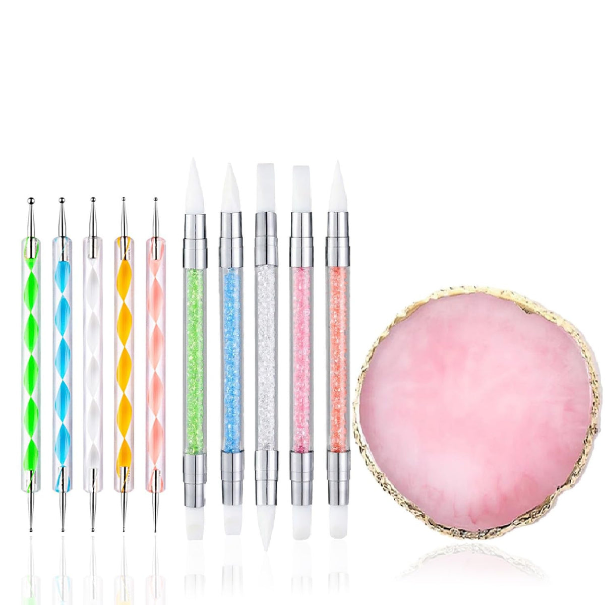 Nail Art Design 11PCS Kits - Resin Nail Art Palette, 5Pcs Nail Art Sculpture Pen Dual Tipped