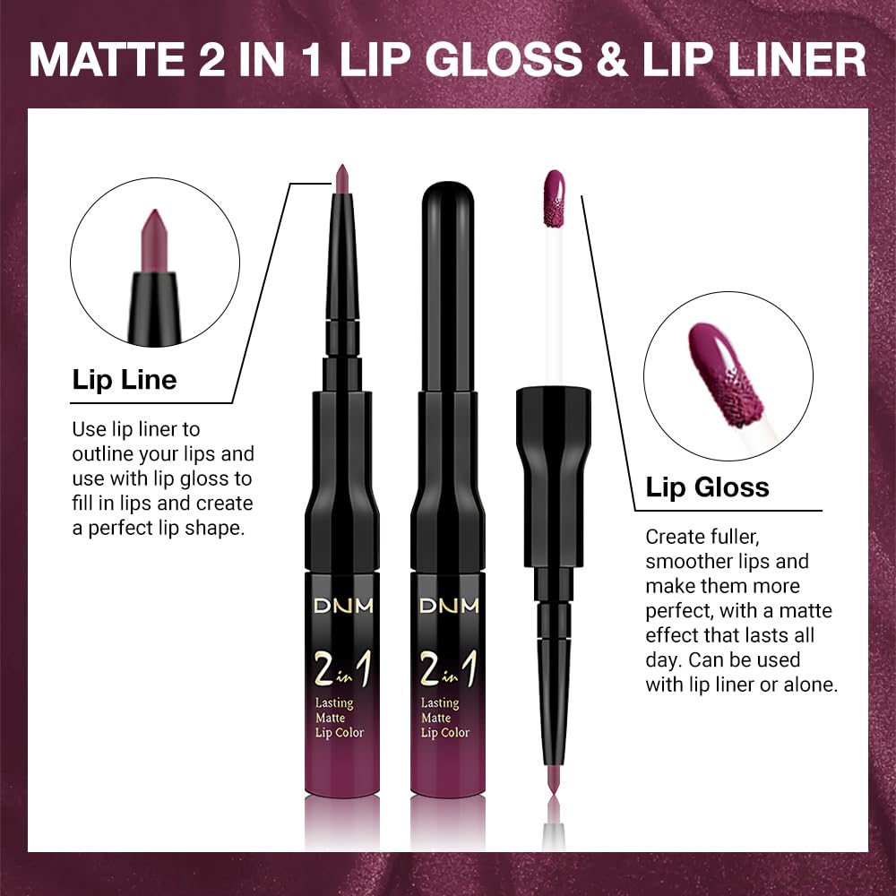 evpct 1Pcs Dark Plum Purple Matte Lip Liner and Liquid Lipstick Stain Makeup Set for women, Plum