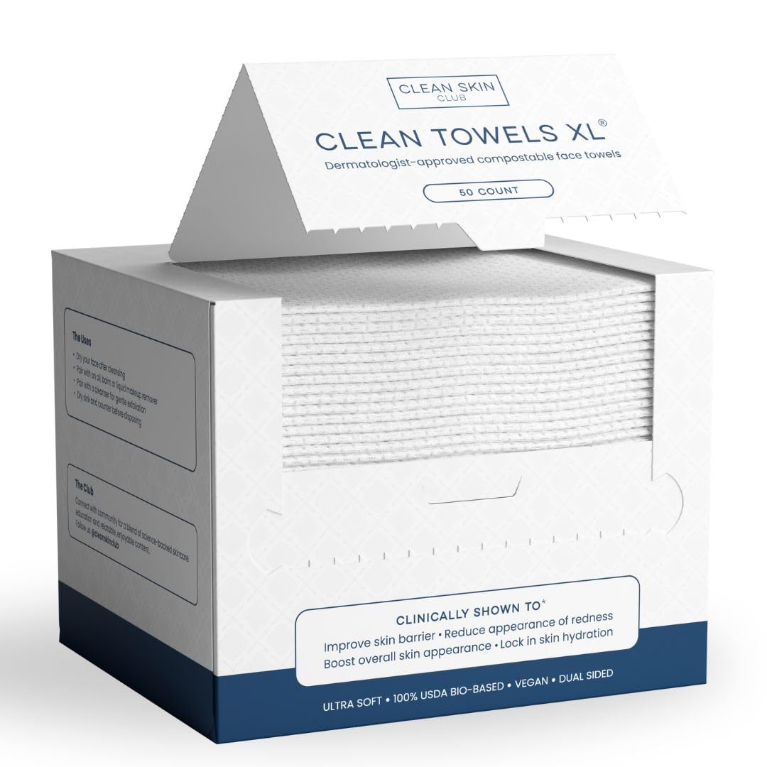 Clean Skin Club Clean Towels XL®, 100% USDA Biobased Face Towel, Disposable Face Towelette, Eczema