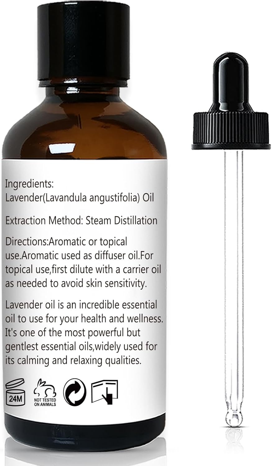 Lavender Essential Oil, Pure Lavender Oil for Skin, Hair, Diffuser, Spray, Body Wash, Lotion, Soap
