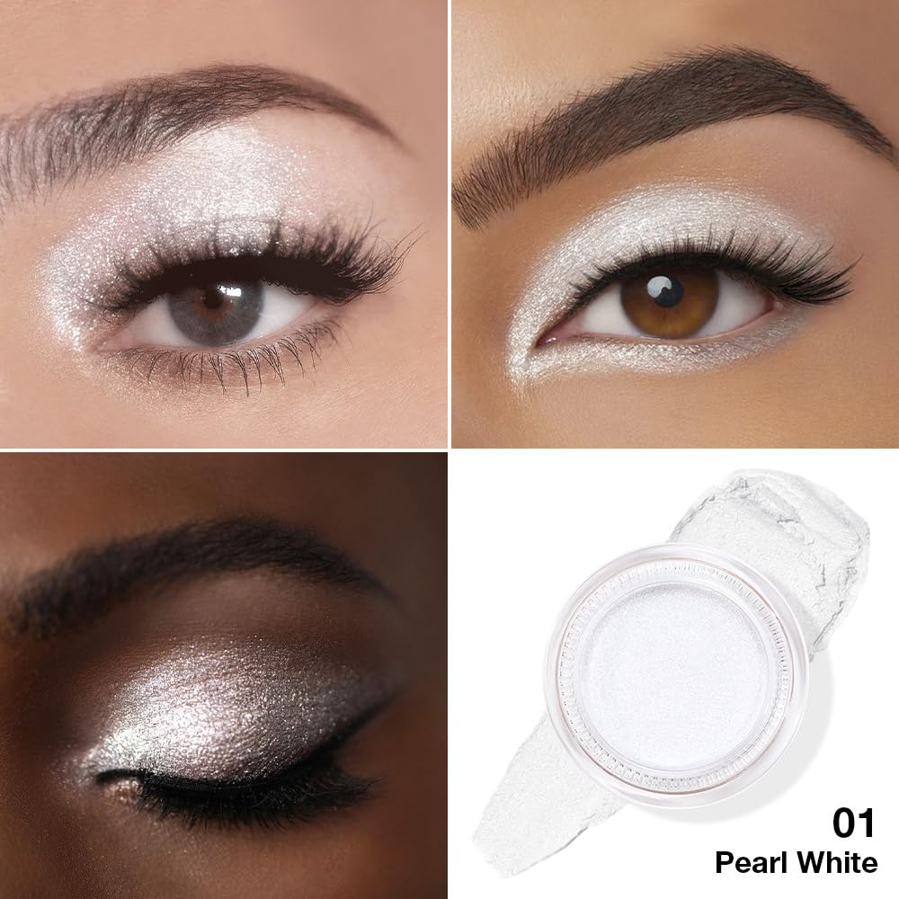 Kaely Single Cream Eyeshadow Pot, Pearl White Sparkle Eye Shadow for Older Women High Pigmented