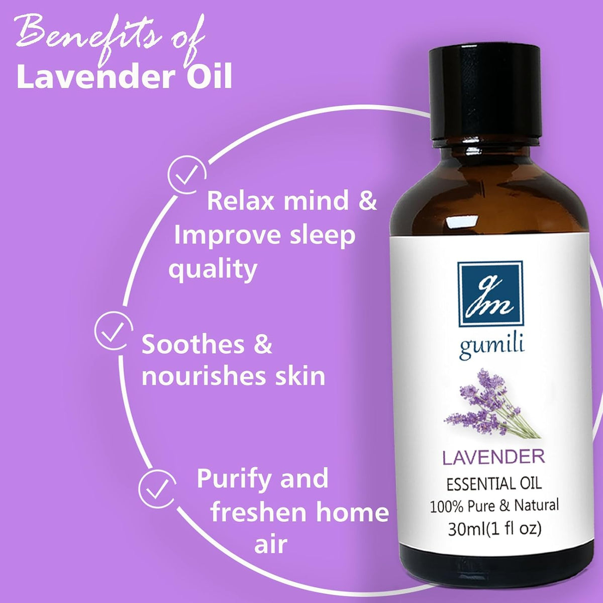Lavender Essential Oil, Pure Lavender Oil for Skin, Hair, Diffuser, Spray, Body Wash, Lotion, Soap