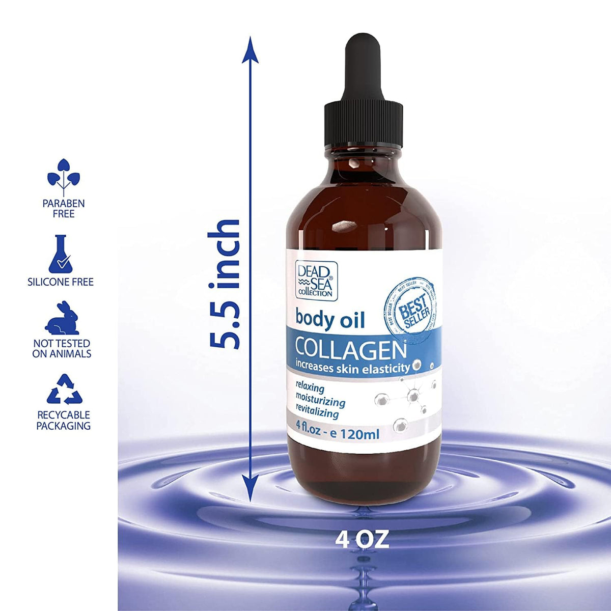 Dead Sea Collection Body Oil for Dry Skin - Collagen & Vitamin E - Moisturizing & Nourishing