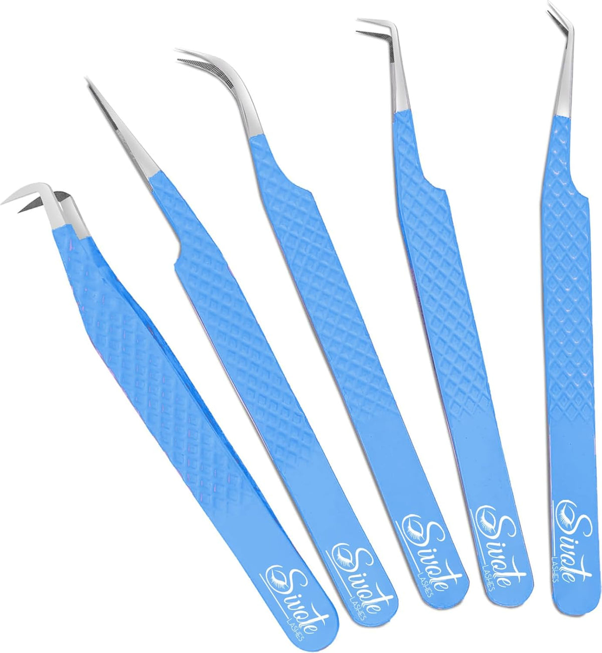 SIVOTE Lash Tweezers for Eyelash Extensions, Pack of 5 Blue – Lash Extension Tweezers Set with