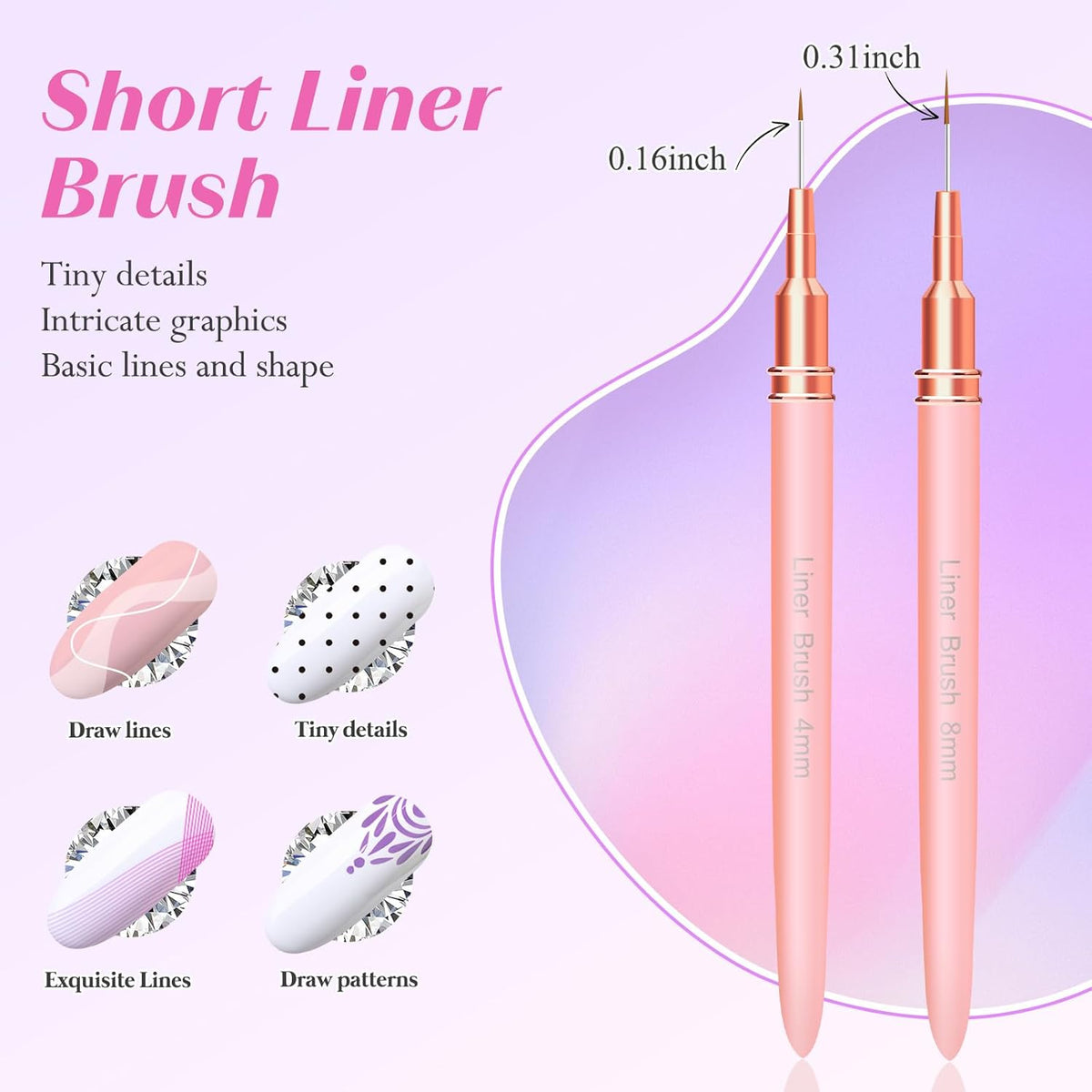 Liner Brush for Nails, 5Pcs Thin Nail Art Brushes Professional Nail Detail Brush for Gel Polish