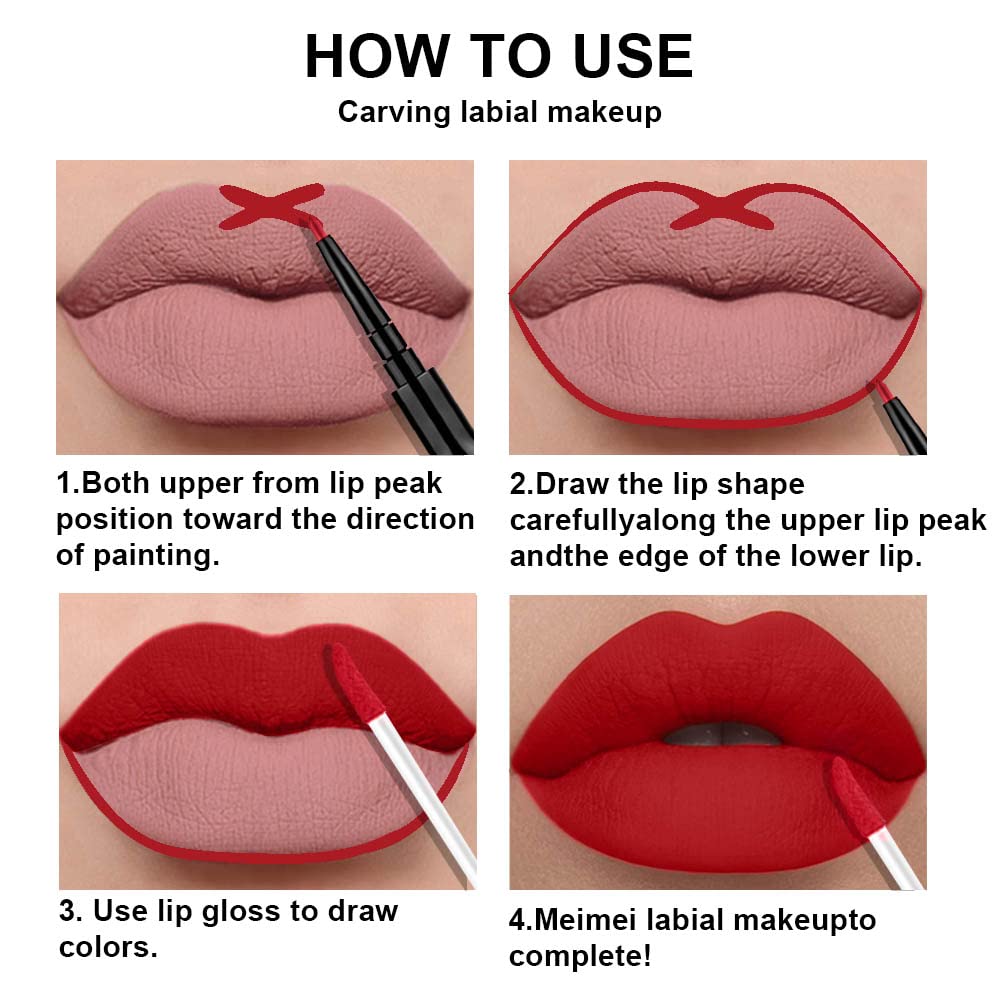evpct 3Pcs Mauve Neutral Light Rosey Nude Blue Red Matte Liquid Lipstick and Lip Liner Stain Sets