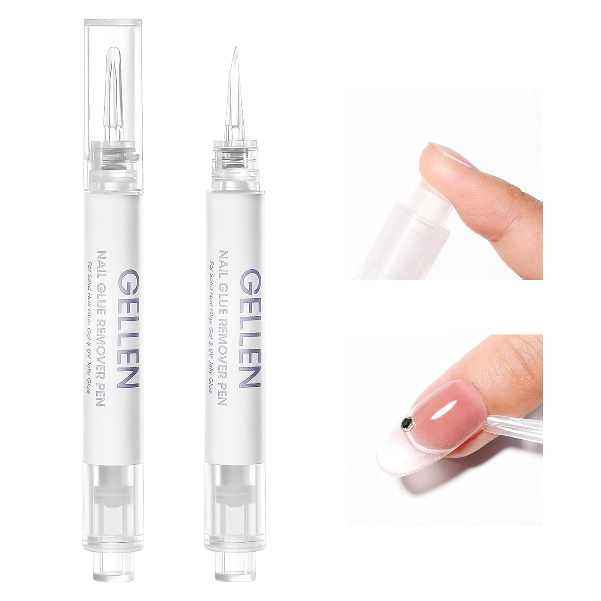 Gellen Nail Glue Remover, 2 Pcs Upgraded Glue Remover Pen for Press on Nails, Non Acetone Press on