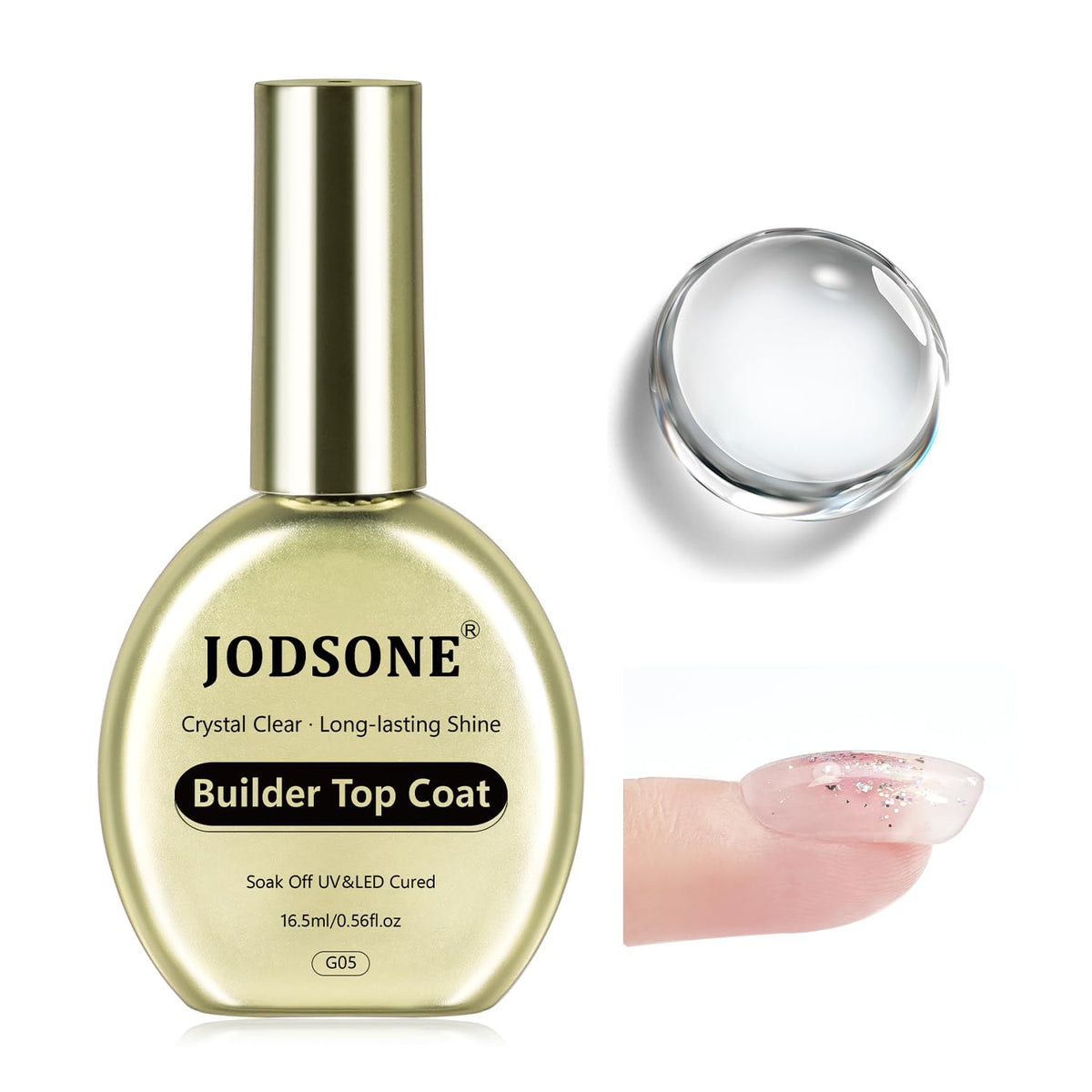 JODSONE Crystal Builder Top Coat Gel – 16.5ml No Wipe Clear Top Coat for Gel Nail Polish, Ultra