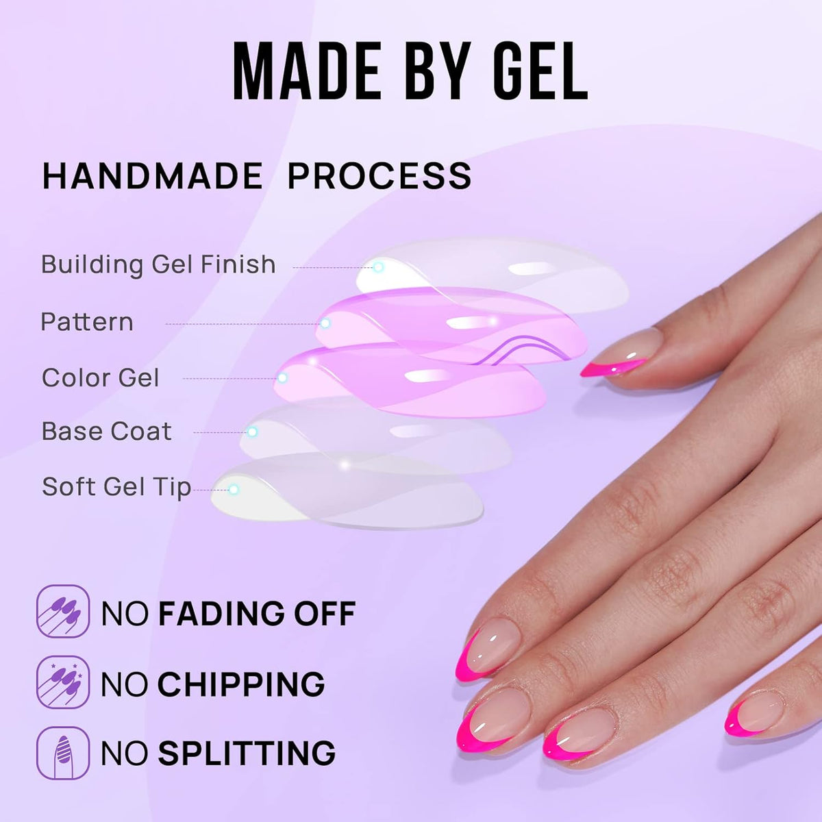 French Tip Press On Nails Almond - BTArtbox Hot Pink Short Stick On Nails for Women, Glue On Nails