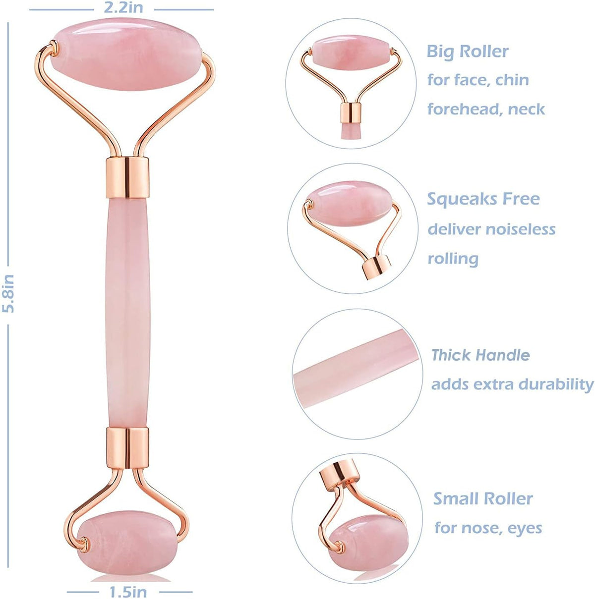 Jade Roller for Face - Rose Quartz Face Roller Skin Care - Stone Facial Roller, Face Massager for